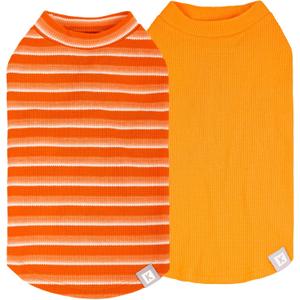 KYEESE 2Pack Waffle Dog Shirts, Lightweight Sleeveless Dog T Shirts for Small Dogs Boy Girl, Breathable Puppy Vest Comfortable Tank Top Soft Dogs Clothes for Daily Wear, Orange+Striped, S