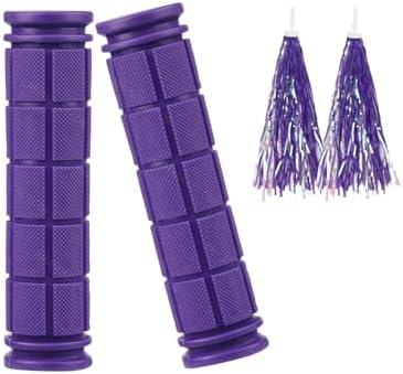 Bike Handlebar Grips with Tassel Streamers for Kids Girls Boys, Non-Slip Rubber Bicycle Handle Grips for BMX MTB Mountain Bicycle Scooters Tricycle Replacement Parts