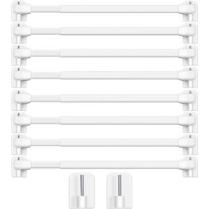 Jetec 2 Pcs Adjustable Plastic Net Curtain Rod 15.7-27.5 Inch Self Adhesive Shower Curtain Rods for Window Cupboard Bars Tension Drill Less Accessories for Home Bathroom Hotel (White)