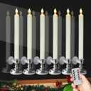 DRomance Flameless Window Candles with Remote and Timer, Battery Operated LED Taper Candles with Suction Cups Set of 6 Christmas Window Candle Holiday Decor(Silver Holders)