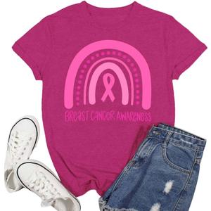Breast Cancer Shirts for Women Cancer Awareness T-Shirt Survivor Pink Ribbon Tee Tops (S)