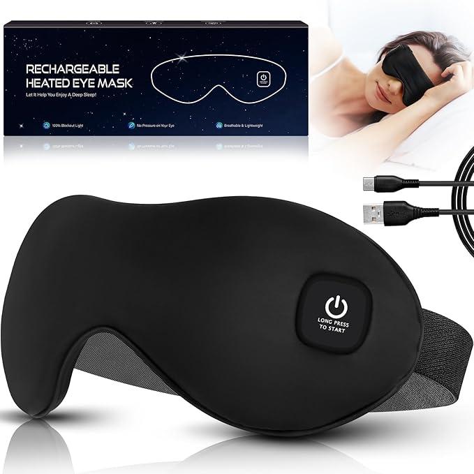 Heated Eye Mask, Mutilplx Cordless Heated Eye Masks for Dry Eyes, Washable Warm Eye Compress Eye Heating Pad for Eye Relief Stye Treatment Improved Sleep Travel (Black)