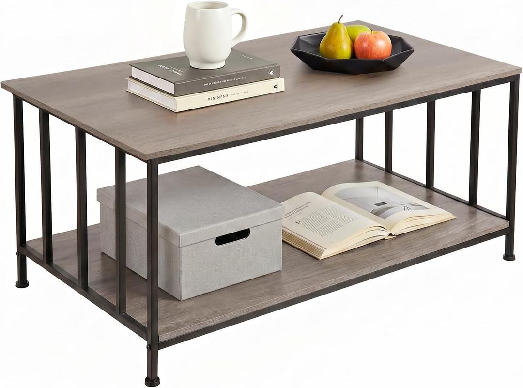 SENIG Small Coffee Table for Living Room with Slatted Sides Frame 39 Inch, 39.3in