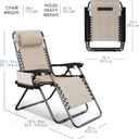 Nestl Zero Gravity Chairs, Portable Patio Lounge Chair Outdoor with Pillows & Cup Holder Trays, Adjustable Steel Mesh Reclining Camping Chair, Folding Patio Lawn Chair for Deck, Beach, Yard - Beige