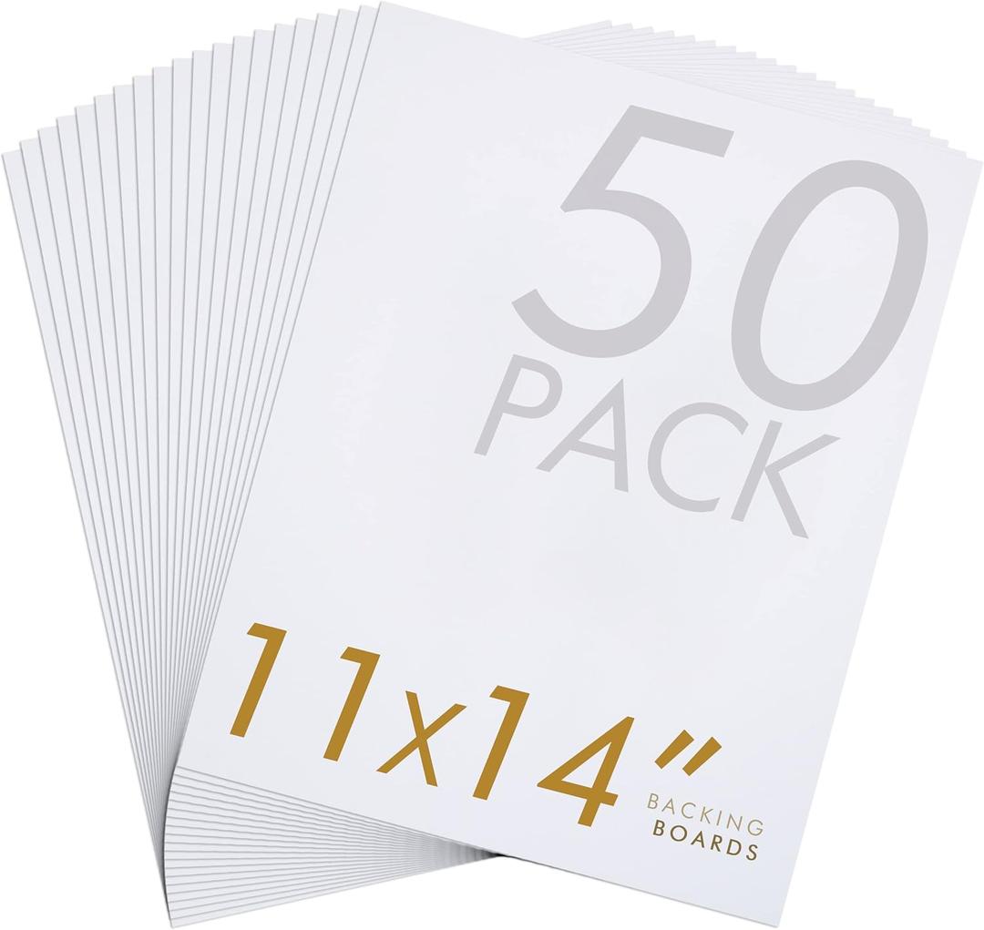 Falling in Art 50 Pack Acid-Free Mat Boards - 11x14 Uncut White Backing Boards, 4 - Ply Thickness Backer Boards for Photos, Pictures, Frames, Artworks and Prints