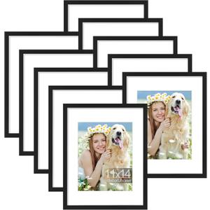 decorUhome 11x14 Picture Frame Set of 10, Display Photos 8x10 with Mat or 11x14 Unmatted for Picture Frames Collage Wall Decor, Black