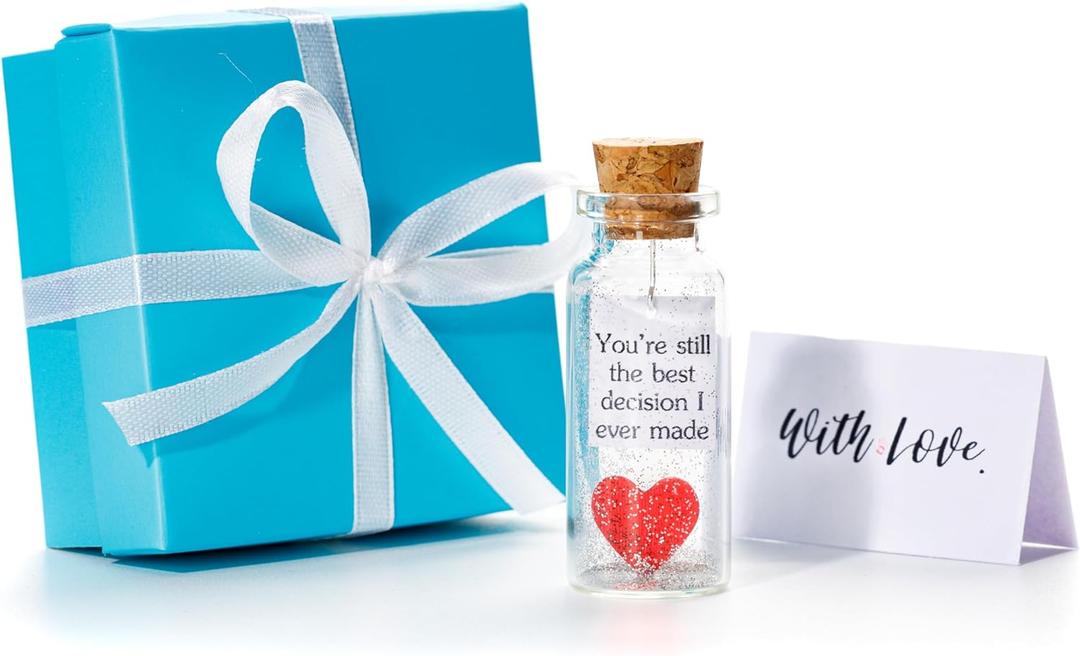 Anniversary Present for Her & Him, Romantic Gift to Boyfriend & Girlfriend, Message in Bottle I Love You Gifts Wife Husband ((01) Heart - You're Still the Best Decision I Ever Made, In Teal Gift Box)