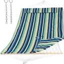 SUNCREAT Hammocks Outdoor Double Hammock with Hardwood Spreader Bar, Cotton Rope Hammock with Polyester Pad, Blue&Green