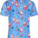 Men's Hawaiian Shirt Funky Blue Beach Printed Tropical Beach Shirt Casual Button Down Short Sleeve Floral Shirts Tops