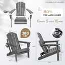 HDPE Adirondack Chair, Folding Outdoor Patio Chair with Cup Holder, Weather Resistant Wood Grain Lawn Chair for Backyard, Garden, Fire Pit, Deck, Gray, 1 Pack