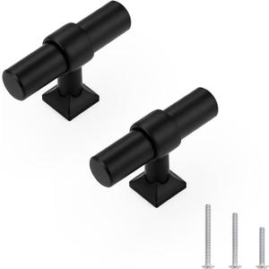 knobelite 10 Pack Matte Black Cabinet Knobs, Single Hole Cabinet Handles for Kitchen Bathroom, Stainless Steel T Bar Knob for Dressers Cabinets