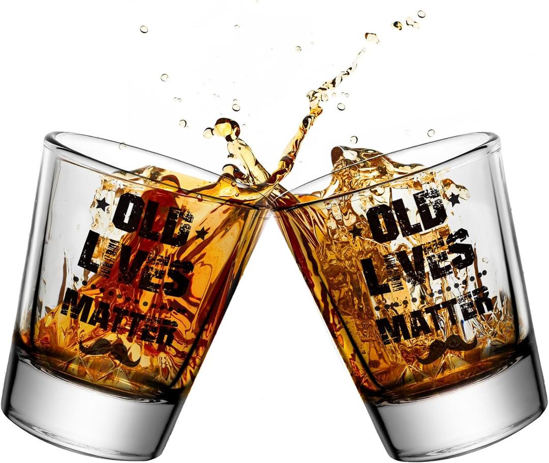2 Pieces Old Lives Shot Glass 1.6 Oz Old Fashioned Whiskey Glasses Funny Shot Glass Clear Coffee Cup Birthday or Retirement Gift for Men Dad, Grandpa, Old Man