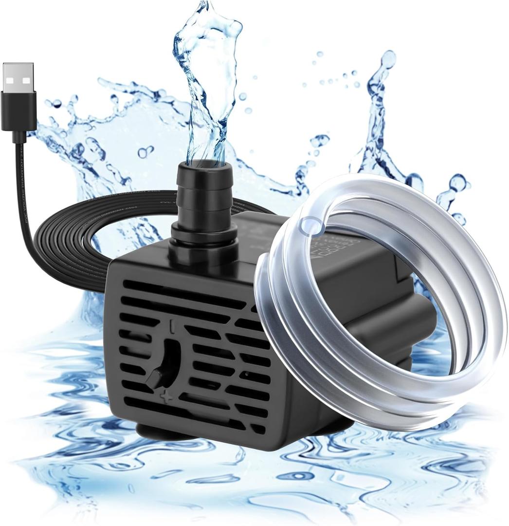 DC 5V USB Water Pump For Fish Tank 3W Mini Submersible Water Pump With Tubing And Flow Adjustment Function Small Fountain Pump For Pet Fountain Aquarium Hydroponics Desktop Fountain 190L/H