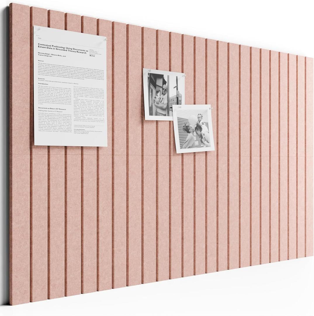 Bumusty Large Cork Board Alternative-36 x 24" Felt Bulletin Board Tiles, with 30 Pushpins, 40 Adhesive Tabs, 6-Pack Slat Wall Paneling, Cork Boards for Office Push Pin Board Felt Board-Pink