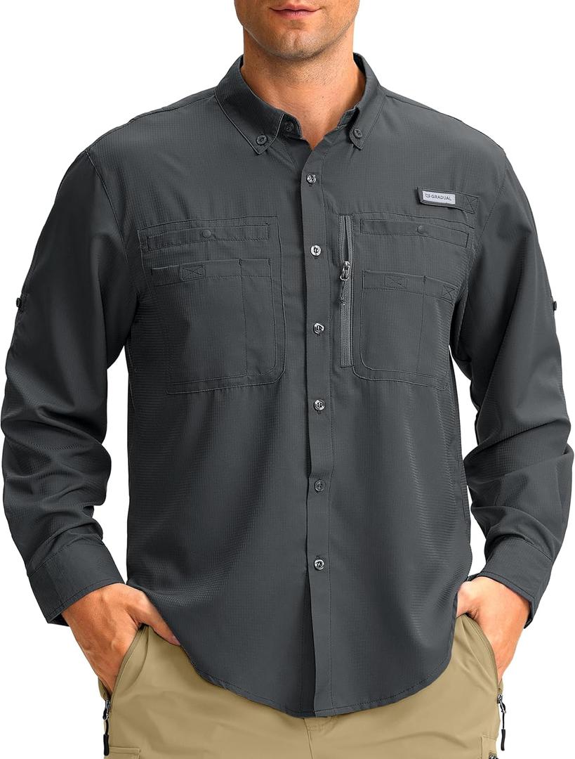 G Gradual Men's Long Sleeve Sun Protection Fishing Shirt with Zipper Pockets UPF 50+ Lightweight Cool Sun Shirts for Men Hiking Outdoor Casual (Black, M)