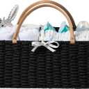 HBlife Large Baby Diaper Caddy Organizer, Paper Rope Storage Baskets Nursery Bin with Removable Divider, Portable Car Organizer for Diapers, Baby Shower Gifts, Newborn Essentials Must Haves (Black)
