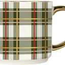 Sweet Water Decor Green Plaid Coffee Mug, 14oz China Christmas Mug with Gold Handle, Large Holiday Winter Cup for Coffee, Tea & Hot Chocolate, Stocking Stuffer Gifts for Women