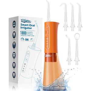 Water Dental Flosser Teeth Pick: Portable Cordless 4 Modes Flossers Pic 300ML Rechargeable Floss Pik Powerful IPX7 Waterproof Oral Irrigator for Cleaning Gum Care Braces for Home Travel (05_orange)