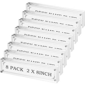 Geetery 8 Pcs Acrylic Office Desk Name Plate Personalized Clear Acrylic Block Double Sided Table Name Plate Holder Business Magnet Frame DIY Desktop Holder Accessories Decor (2" x 8")
