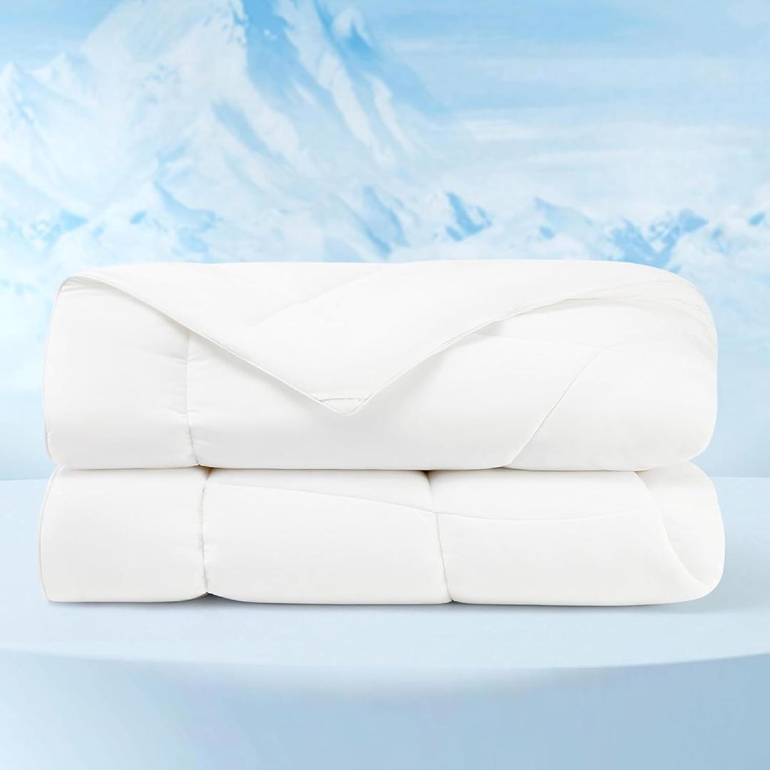 Bedsure Cooling Comforter Cal King - Cooling Blankets for Hot Sleepers, Lightweight Comforter for Summer with Dual-Sided Cool Tech, Soft Breathable Cold Blanket for Sleeping, White, 102x96 Inches