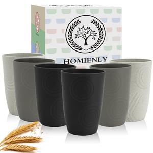 Wheat Straw Cups 6 PCS Plastic Cups Reusable Unbreakable Drinking Cup Dishwasher Safe Water Glasses with Unique Pattern(16 OZ,Black Grey): Tumblers & Water Glasses