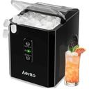 Aeitto Ice Makers Countertop, 9 Ice Cubes Release in 6 Mins, 26Lbs/24H, 2 Sizes of Bullet Ice Machine,Self-Cleaning Portable Ice Maker with Ice Scoop and Basket for Home Kitchen Office Bar RV, Black