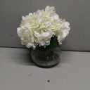 Hollyone Hydrangea Artificial Flowers with Vase White Silk Fake Flowers Arrangements in Glass Vase with Faux Water for Home Bathroom Office Table Centerpiece Shelf Decorations