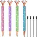 Lincia 4 Pcs Diamond Top Pens with Crystal Rhinestone Pen for Women Bling Ink Ballpoint with Replacement Refills Wedding Bridal Shower Favors for Birthday Party School Office Gift(Vintage Color)