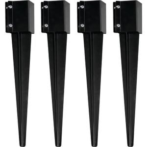 4 Pack 24'' Fence Post Anchor Ground Spike Metal Black Powder Coated 24 x 4 x 4 Inches Outer Diameter (Inner Diameter 3.5 x3.5 Inches)