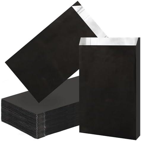 EUSOAR Aluminum Foil Bags for Hot Food, 100pcs 4.7"x8.6"x1.6" Black Grease Bag Disposable, Hamburger Wrappers Foil for Hot Food, Bakery Cookies, Treats, Snack, BBQ Take-Out