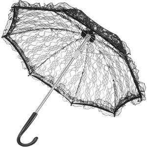 TOYANDONA Black Umbrella Parasol Vintage Wedding Bridal Umbrella for Decoration Photo Lady Costume 1920s Party Black Parasol