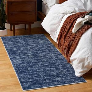Small Area Rug 2x4 Entryway Mat Machine Washable Dining Room Throw Rug Non Slip Indoor Modern Solid Color Small Carpet Contemporary Area Rug for Living Room Bedroom Kitchen, 2' x 4' Blue