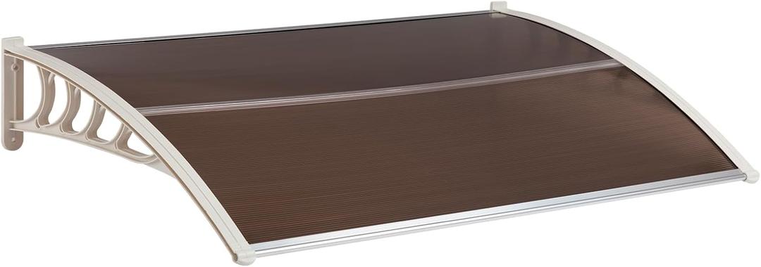 MATICO 58.5" Outdoor Clear Door Awning Patio Window Cover Polycarbonate Rain & Snow Protection, Modern Hollow Sheet with UV Protection Cover, Window Door Awning Canopy,Tea/White-Edge