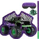 Green and Purple Truck Piata of Monster Piata Race Car Bundle with a Blindfold and Confetti Birthday Party Supplies Small Racing for Construction Party Favors Decor