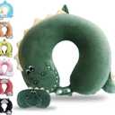 Sexysamba Cartoon Headrest & Neck Pillow for Kids Boys & Girls, Teens, Travel Accessories for Airplane, Car, Recline, Memory Foam Cute Travel Pillow with Sleep Eye Mask - Dinosaur