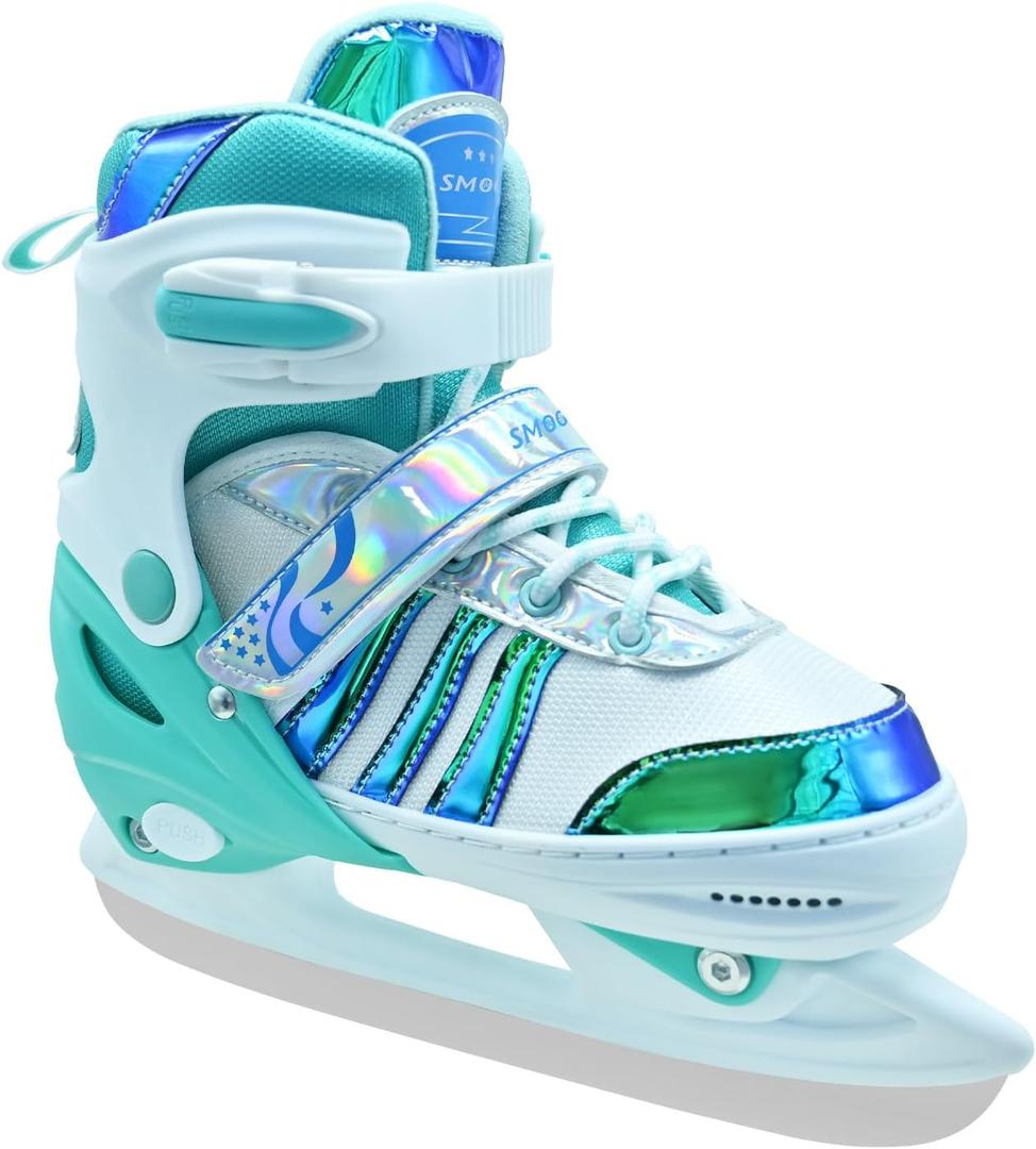 Ice Skates Adjustable, Smooth Blade Iceskates Age 3-12, Comfortable Lining Ice Skates for Beginner Boys Girls, Perfect for Outdoor and Indoor Rink (Large - Youth(US 5-7.5), Blue)