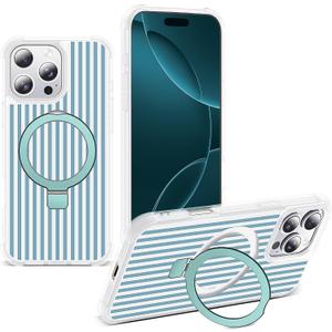 Striped Case for iPhone 16 Pro Max with Stand,6.9" T-Blue