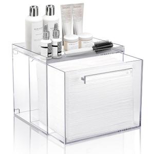 Disposable Facial Towel Storage Box - Acrylic Container Compatible With Clean Skin Club Clean Towel XL - Wall-Mounted Makeup Organizer With Drawer (Excluding Facial Towels) (Clear)
