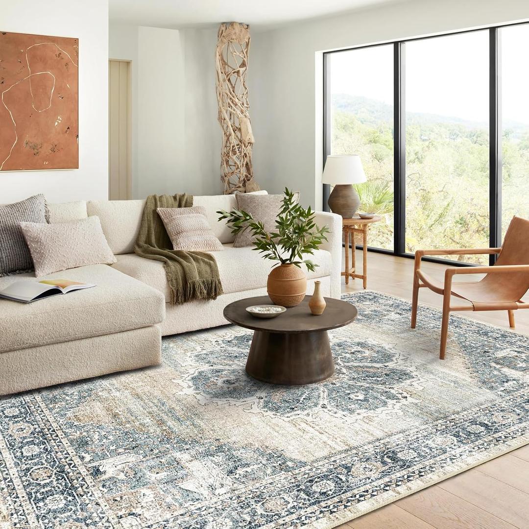 YOUFORTONG Area Rugs 8x10 Washable Non-Slip Rug Stain Resistant Rugs for Living Room Dining Room Bedroom Low-Pile and Ultra Soft Area Rug (Blue, 8x10)