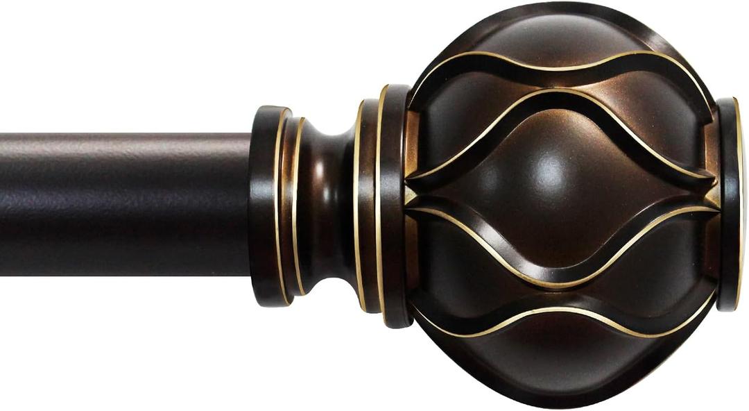 Bronze Curtain Rod for Windows 28 to 48 Inches(2.3-4ft), 1" Diameter Heavy-Duty Adjustable Decorative Curtain Rod with Striped Twisted Finials - for Living Room Bedroom (Modern Home Decor)