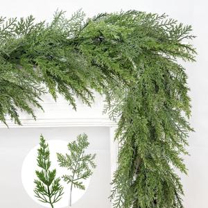 Christmas Cedar Garland, 6 Ft by 10 Inch Real Touch Soft and Thick Green Faux Pine Garland Artificial 40 Cedar 50 Cypress for Home Decor Fireplace Wall Indoor Outdoor Holiday Party Decorations