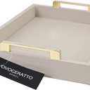 Decorative Tray for Coffee Table, Serving Tray with Handles for Ottoman, 16"x12" Large Rectangular Tray Leather Serving Trays for Home Decor, Living Room, Kitchen, Bedroom - Cool Gray