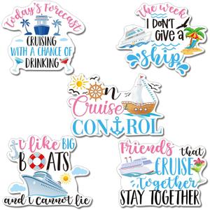 Geiserailie 5 Pcs Cruise Door Magnetic Decorations Large Cruise Door Magnets Yacht Wall Magnets Decor Funny Magnetic Sticker Decorations, 7.6 x 6.2 Inch(Fresh Style)