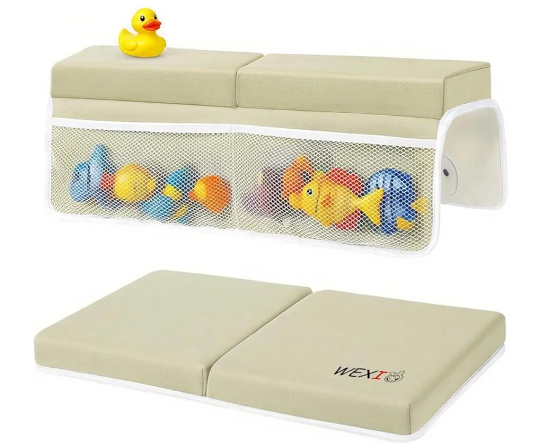 Water-Resistant Baby Bath Kneeler and Elbow Rest Pad Set, Soft Painless Tub Kneeling Pad for Bathing Baby with Toy Pocket Bathtub Knee Cushion Mat for First Time Mom Newborn Bath Time Essentials