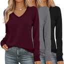 Riyiper 3 Pack Women's V Neck Sweater, Long Sleeve Lightweight Tops Casual Solid Color Pullover Loose Knit Classic Sweaters XXL