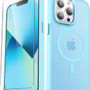 for iPhone 12 Pro Max Case, Matte Magnetic Phone Case with 1 Screen Protector, Support for Magsafe, Translucent Frosted Slim Shockproof Protective Cover for iPhone 12 Pro Max 6.7 inch, Light Blue