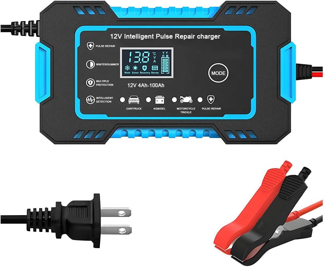 Mandark Car Battery Charger, 12V 6A Smart Fully Automotive Battery Trickle Charger, Portable Vehicle Battery Maintainer Desulfator with Temperature Compensation, Universal for SUV RV Truck (Blue)