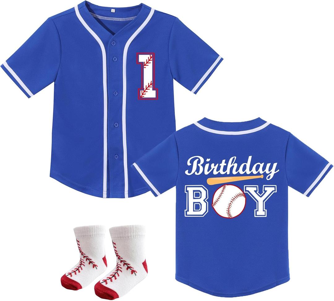 Toddler Boy Birthday Baseball Theme Shirt with Socks Kids Baseball Jerseys 1st 2nd 3rd 4 Year Old Birthday Outfits