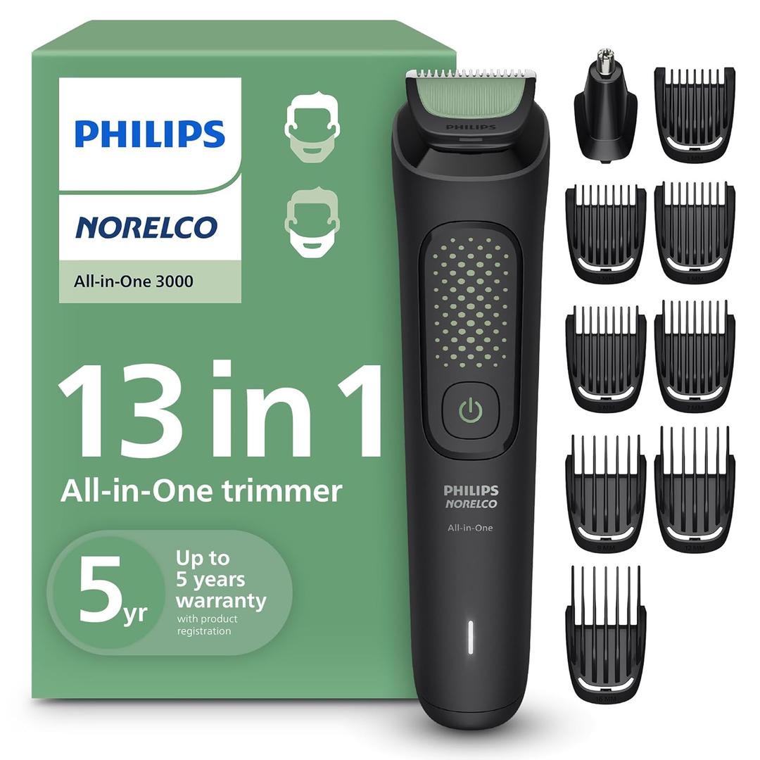 Norelco Philips All-in-One 3000 Series 13 in 1 Trimmer, Beard Styler & Men's Hair Clipper, 9 Length Settings & Self-Sharpening Skin-Friendly Blades, MG3919/50