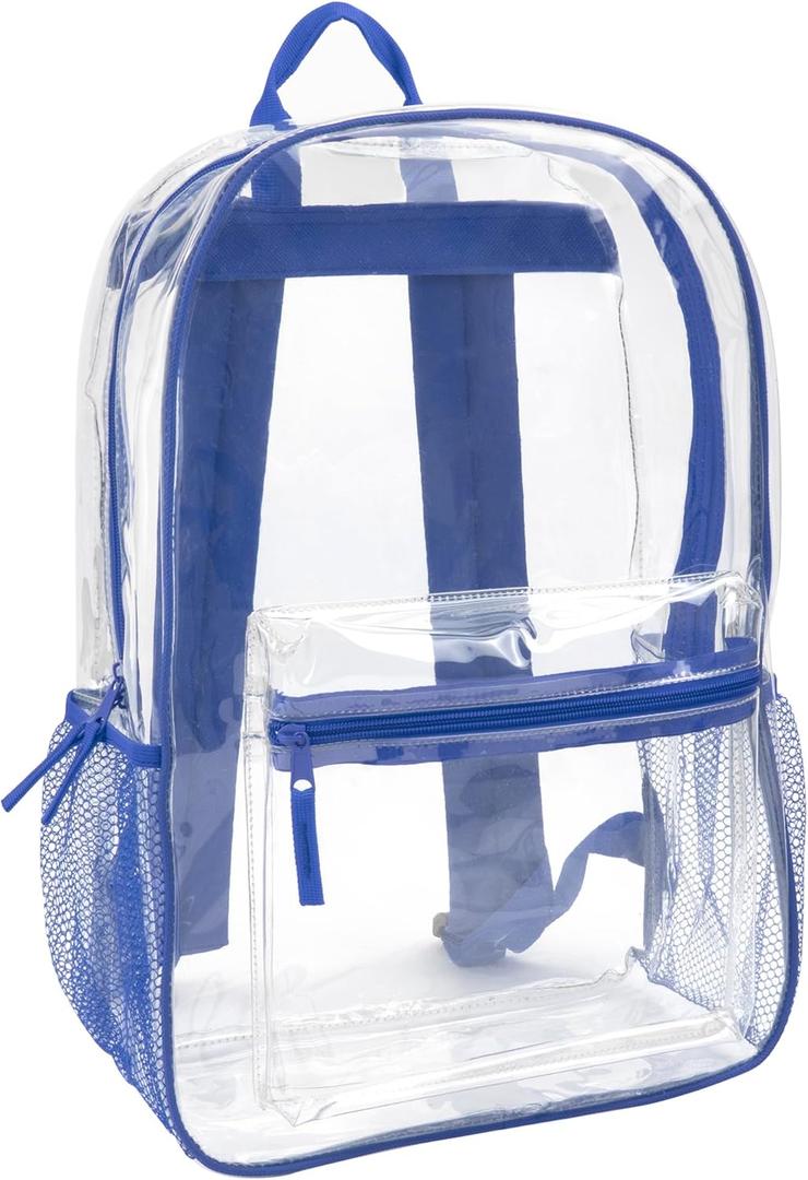 Trail maker Clear Backpack Heavy Duty with Padded Straps, Side Pockets for Kids, Boys, Girls, School, Stadium Approved Events (Blue)